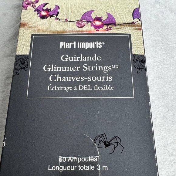 Pier 1 Imports Bat Glimmer Strings Flexible LED Lights 10ft 60 Lights Halloween - Picture 10 of 12